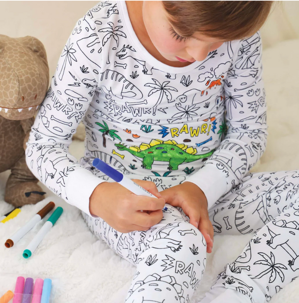 Colorable Pajama Set + Markers, Jurassic Playground - Magpies Paducah