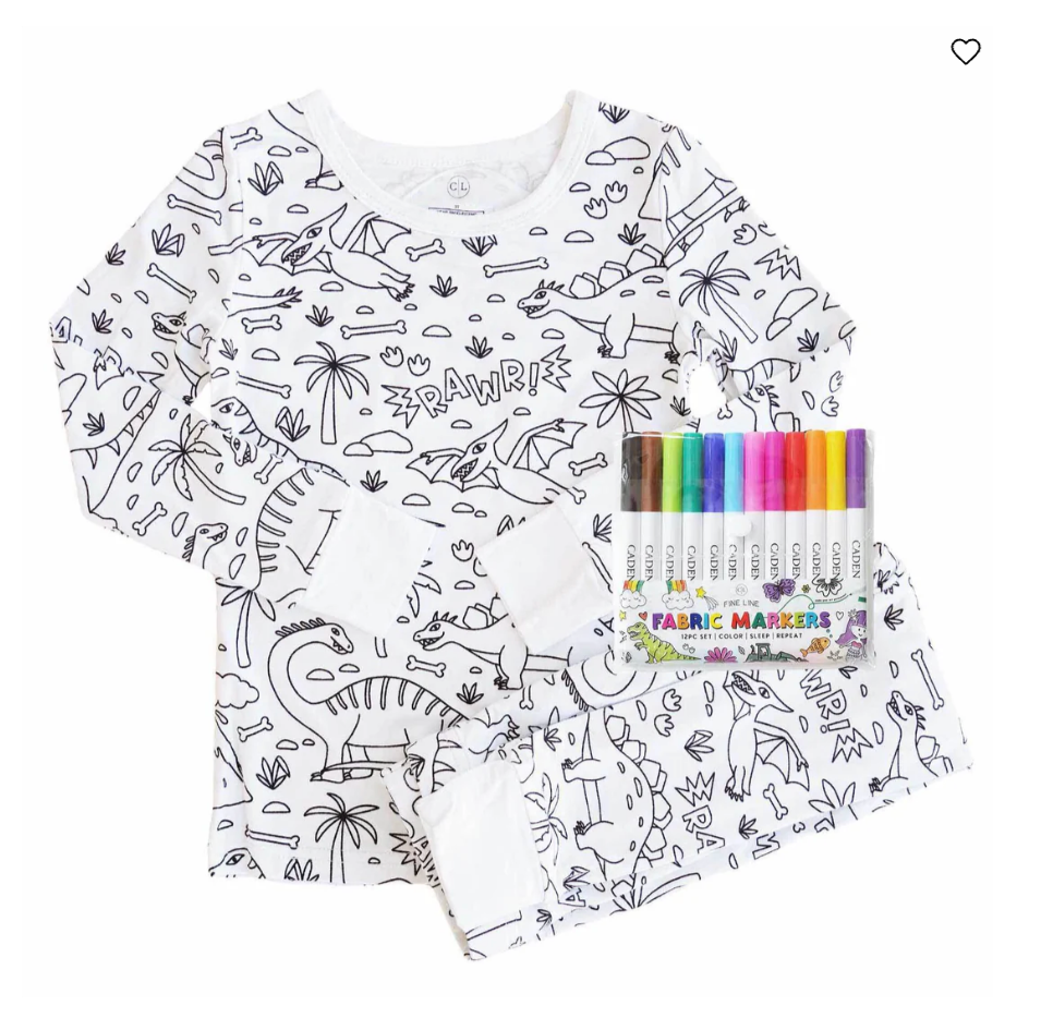 Colorable Pajama Set + Markers, Jurassic Playground - Magpies Paducah