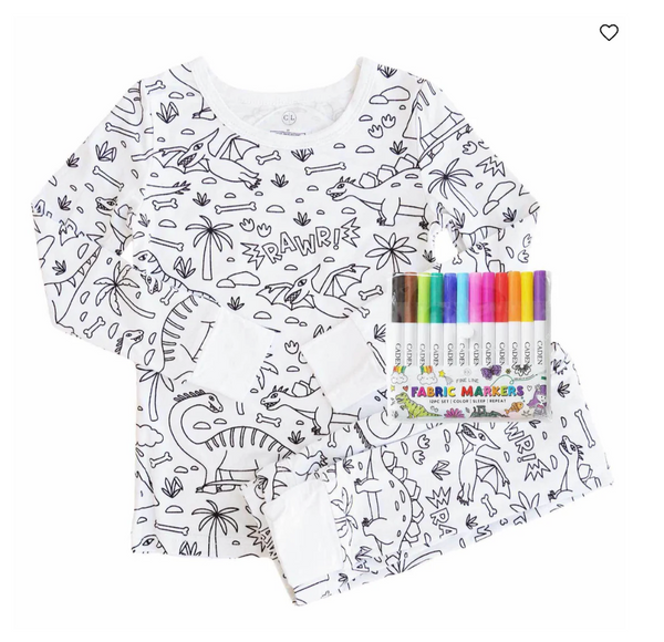 Colorable Pajama Set + Markers, Jurassic Playground - Magpies Paducah