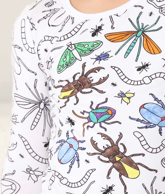 Colorable Pajama Set + Markers, Doodle Bugs - Magpies Paducah