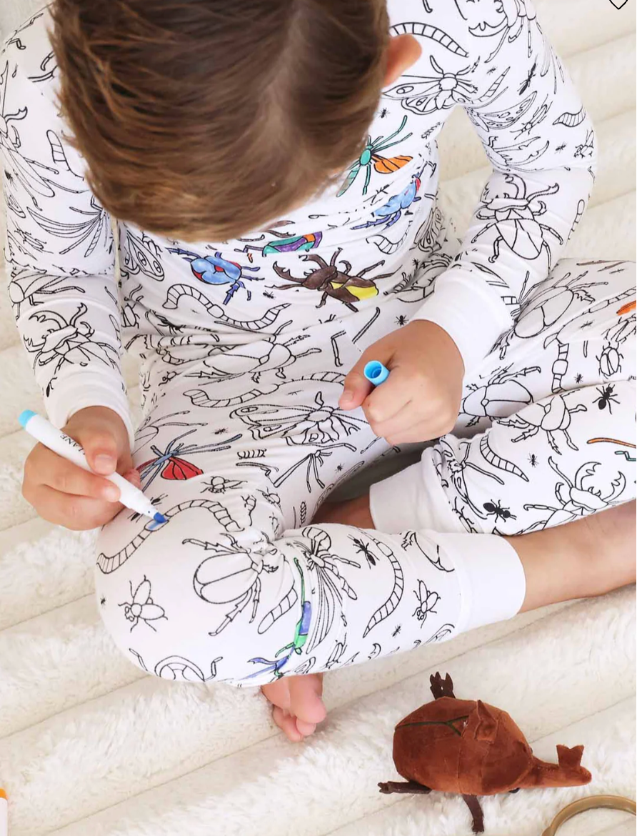 Colorable Pajama Set + Markers, Doodle Bugs - Magpies Paducah