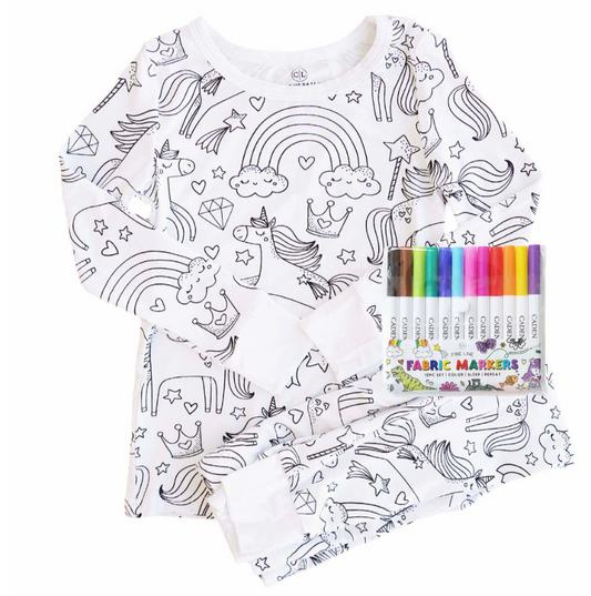 Colorable Pajama Set + Markers, Enchanted Unicorns - Magpies Paducah
