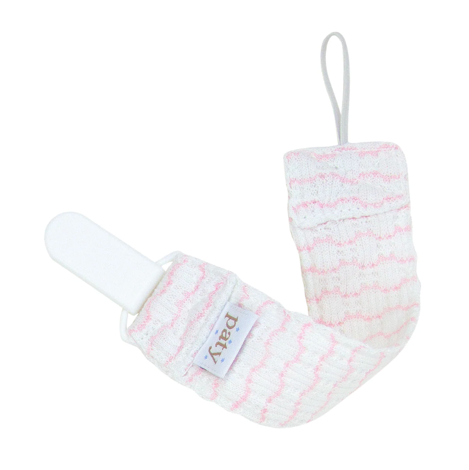 Pacifier Clip, White + Pink Pinstripe - Magpies Paducah