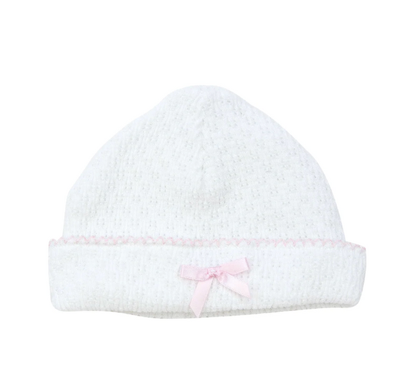 Knit Saylor Cap, White/Pink Trim - Magpies Paducah