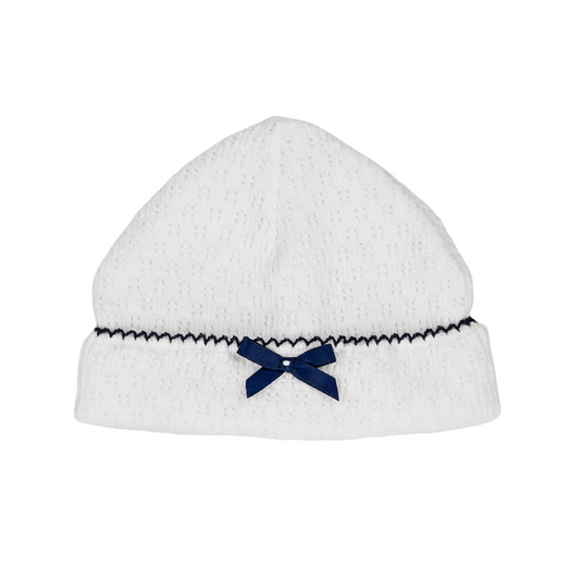Knit Saylor Cap, White/Navy Trim - Magpies Paducah