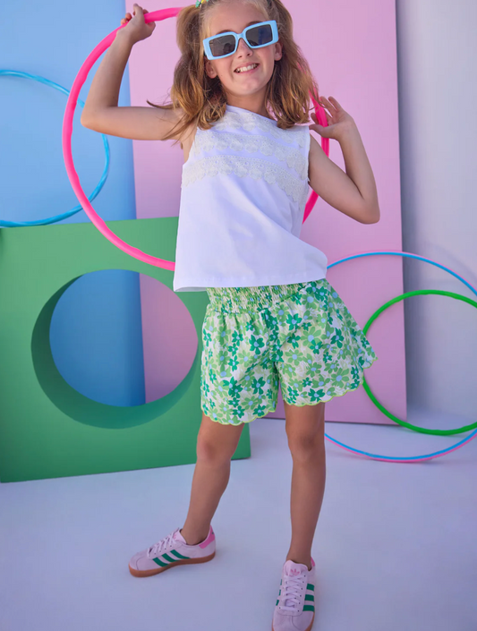 Shirred Shorts, Greenspring Groovy Floral - Magpies Paducah