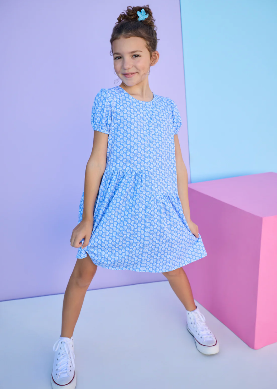 Phillipa Dress, Periwinkle Block Print - Magpies Paducah