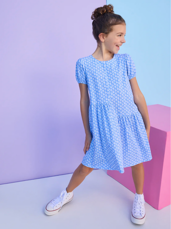 Phillipa Dress, Periwinkle Block Print - Magpies Paducah