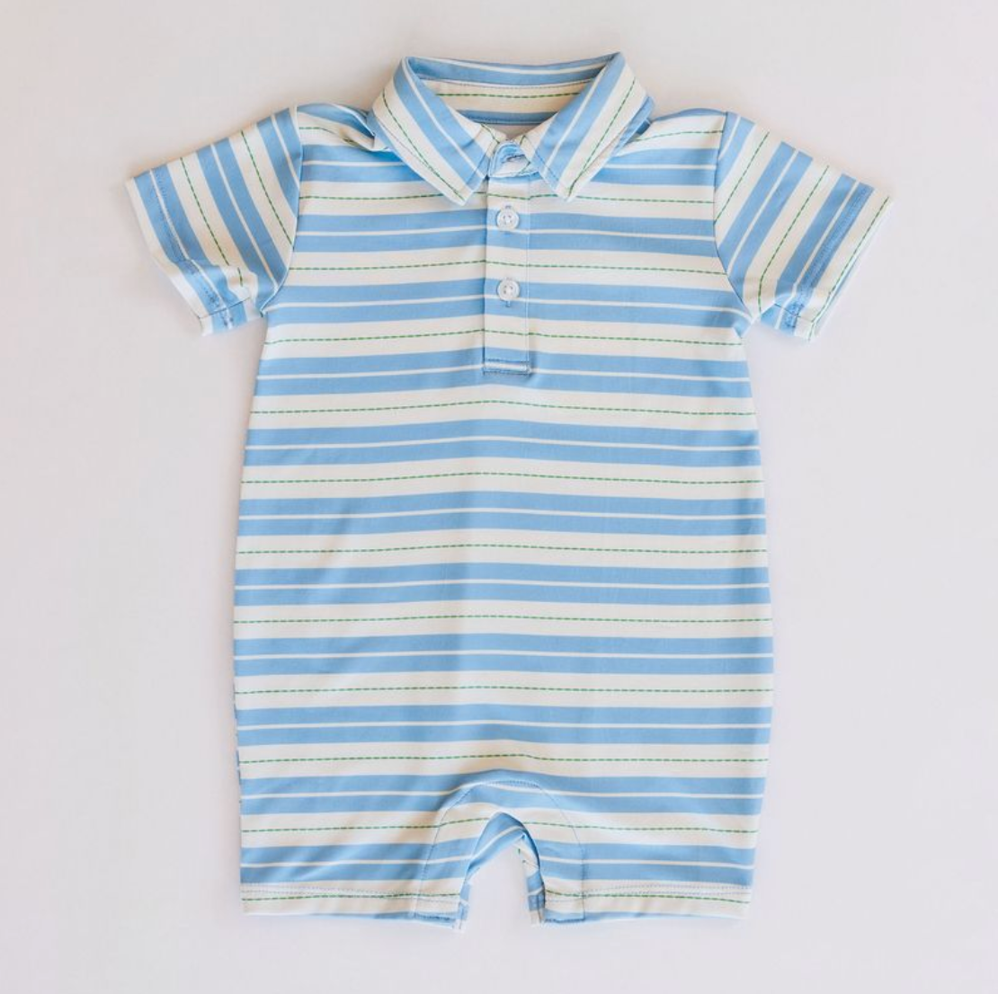 Knox Romper, Blue + Green Ticking Stripe - Magpies Paducah