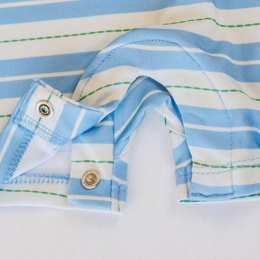 Knox Romper, Blue + Green Ticking Stripe - Magpies Paducah