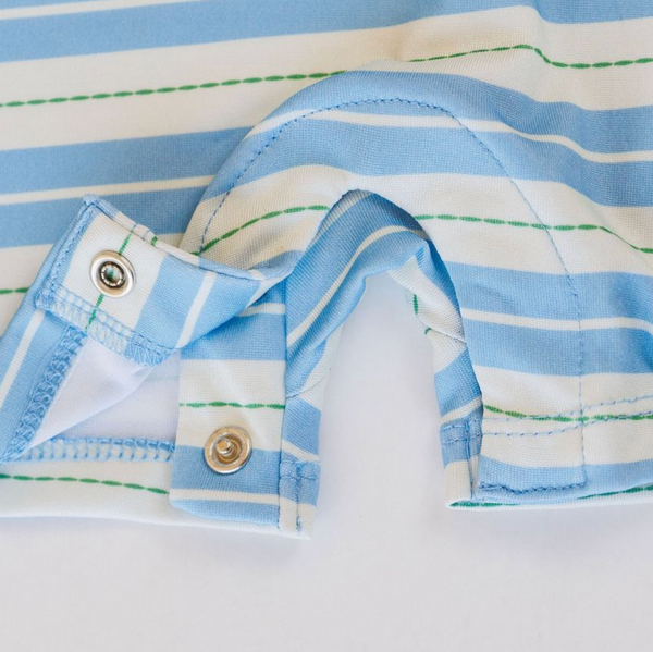 Knox Romper, Blue + Green Ticking Stripe - Magpies Paducah
