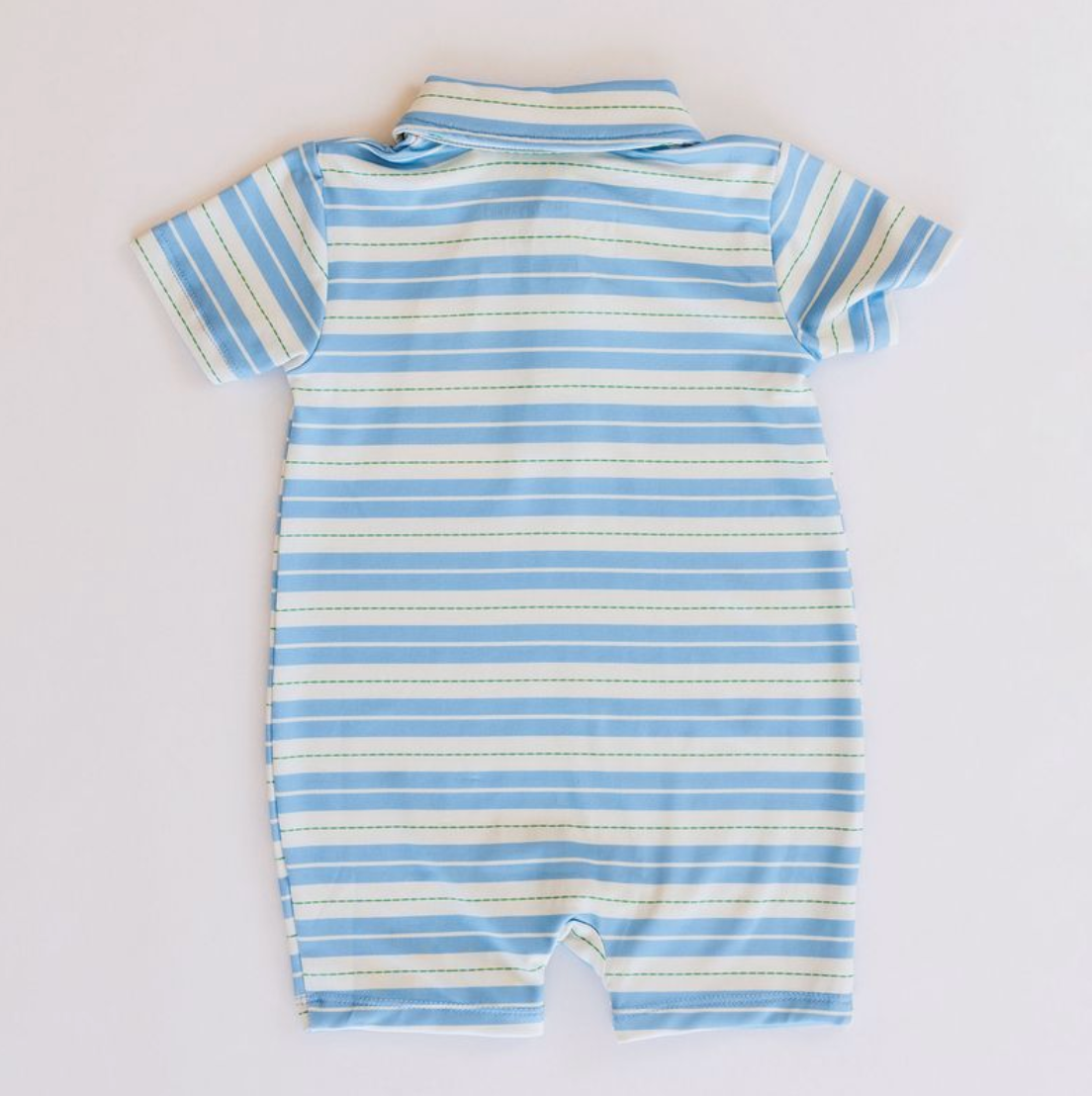 Knox Romper, Blue + Green Ticking Stripe - Magpies Paducah