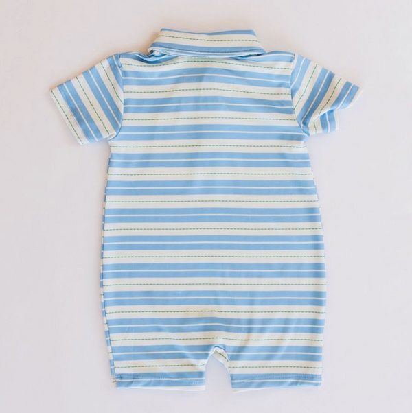 Knox Romper, Blue + Green Ticking Stripe - Magpies Paducah