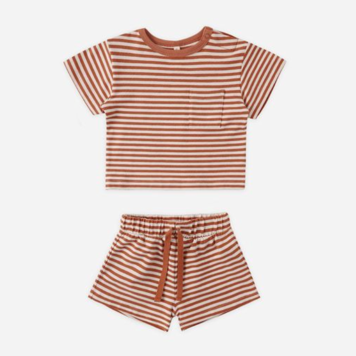 Boxy Pocket Tee + Short Set, Poppy Stripe - Magpies Paducah