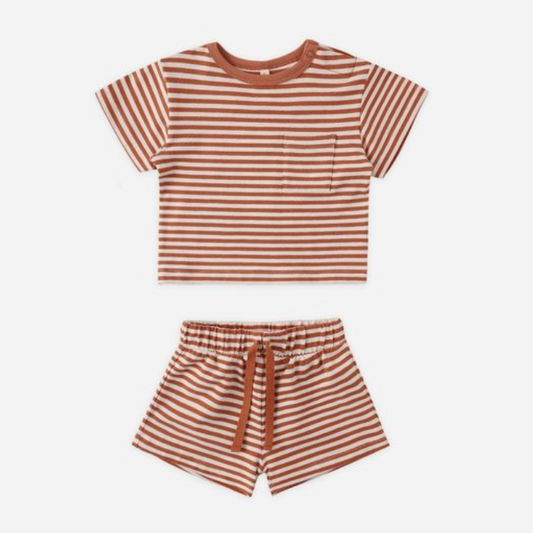 Boxy Pocket Tee + Short Set, Poppy Stripe - Magpies Paducah