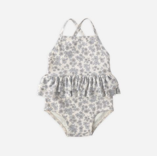 Ruffled OnePiece Swimsuit, Blue Floral - Magpies Paducah