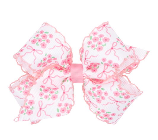 Medium Floral Print Moonstitch Bow, Pink - Magpies Paducah