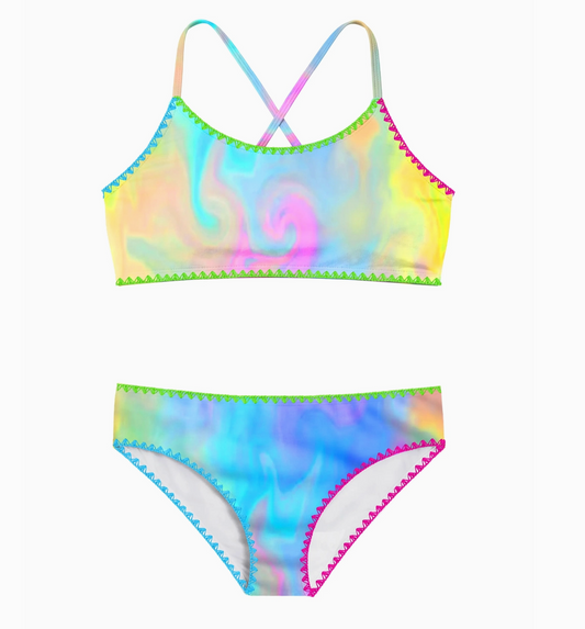 Luna Marble Print Bikini w/ Embroidered Trim - Magpies Paducah