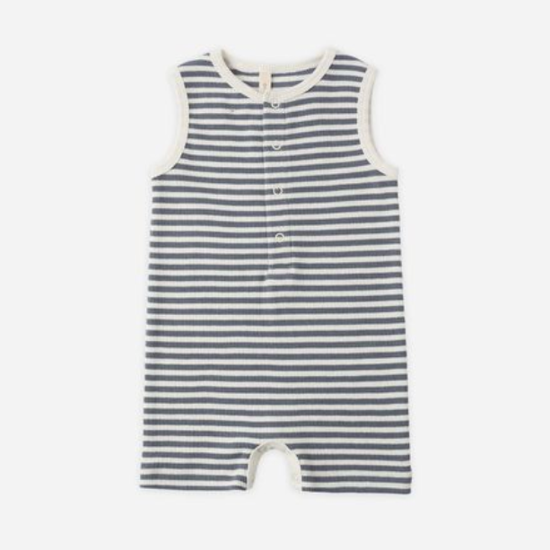 Ribbed Henley Romper, Ocean Stripe - Magpies Paducah