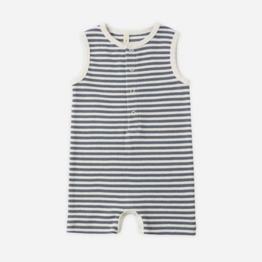 Ribbed Henley Romper, Ocean Stripe - Magpies Paducah