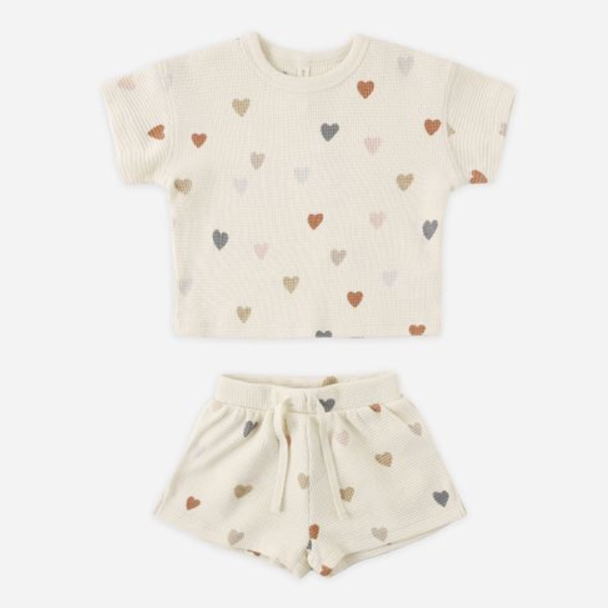Waffle Tee + Short Set, Confetti Hearts - Magpies Paducah