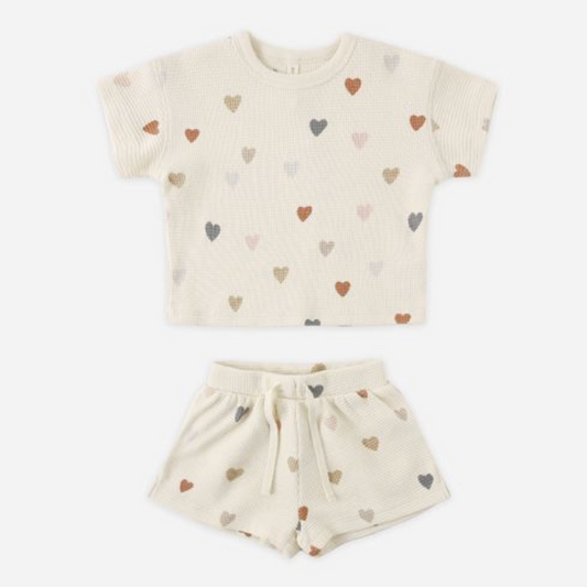 Waffle Tee + Short Set, Confetti Hearts - Magpies Paducah