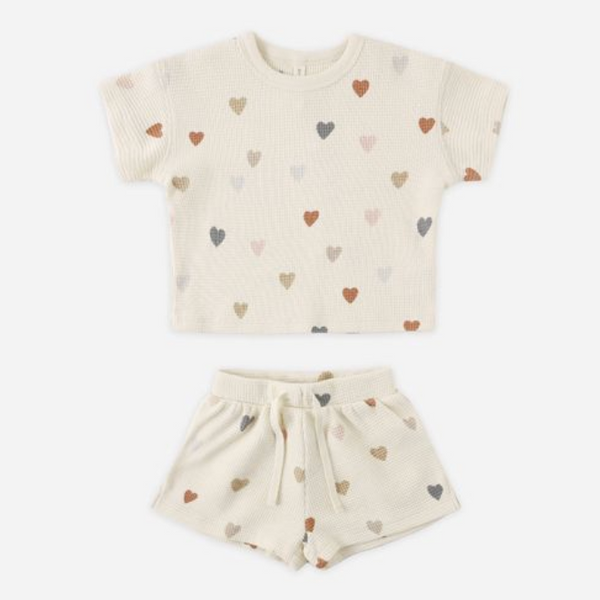 Waffle Tee + Short Set, Confetti Hearts - Magpies Paducah