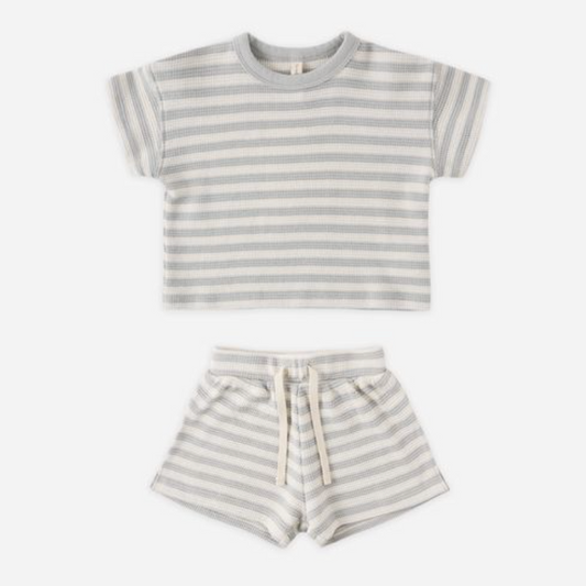 Waffle Tee + Short Set, Sky Stripe - Magpies Paducah