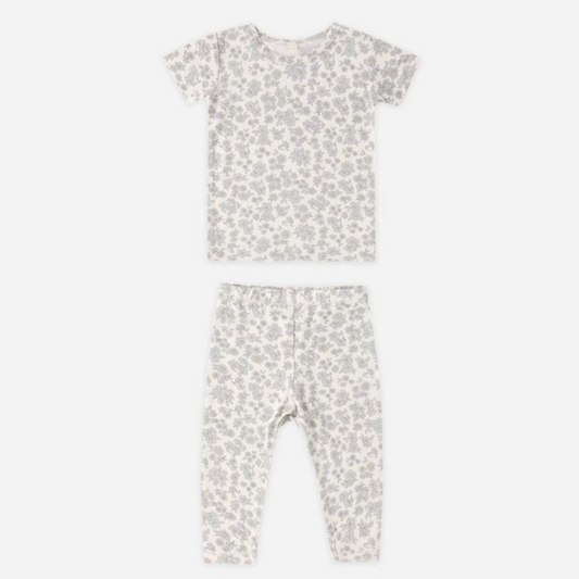 Bamboo Short Sleeve PJ Set, Blue Floral - Magpies Paducah
