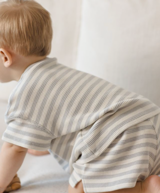 Waffle Tee + Short Set, Sky Stripe - Magpies Paducah