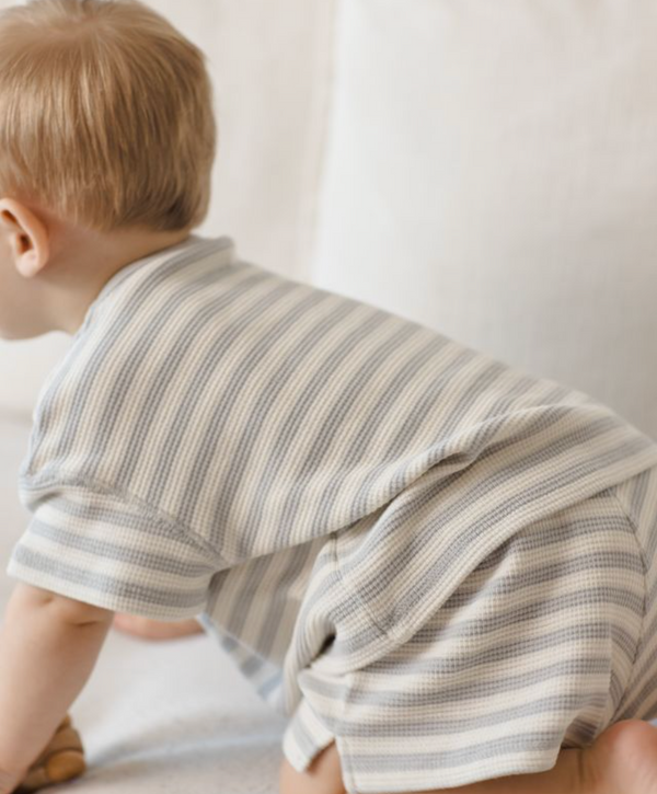 Waffle Tee + Short Set, Sky Stripe - Magpies Paducah