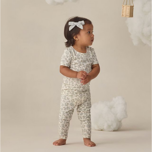 Bamboo Short Sleeve PJ Set, Blue Floral - Magpies Paducah