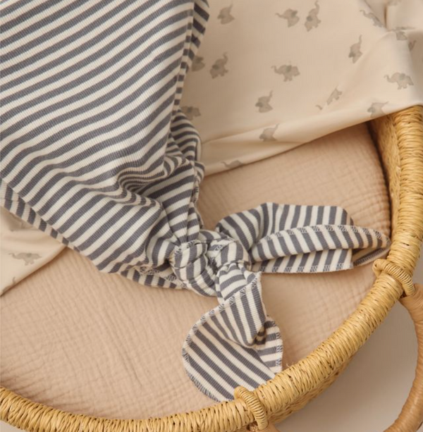 Knotted Baby Gown + Hat Set, Ocean Stripe - Magpies Paducah