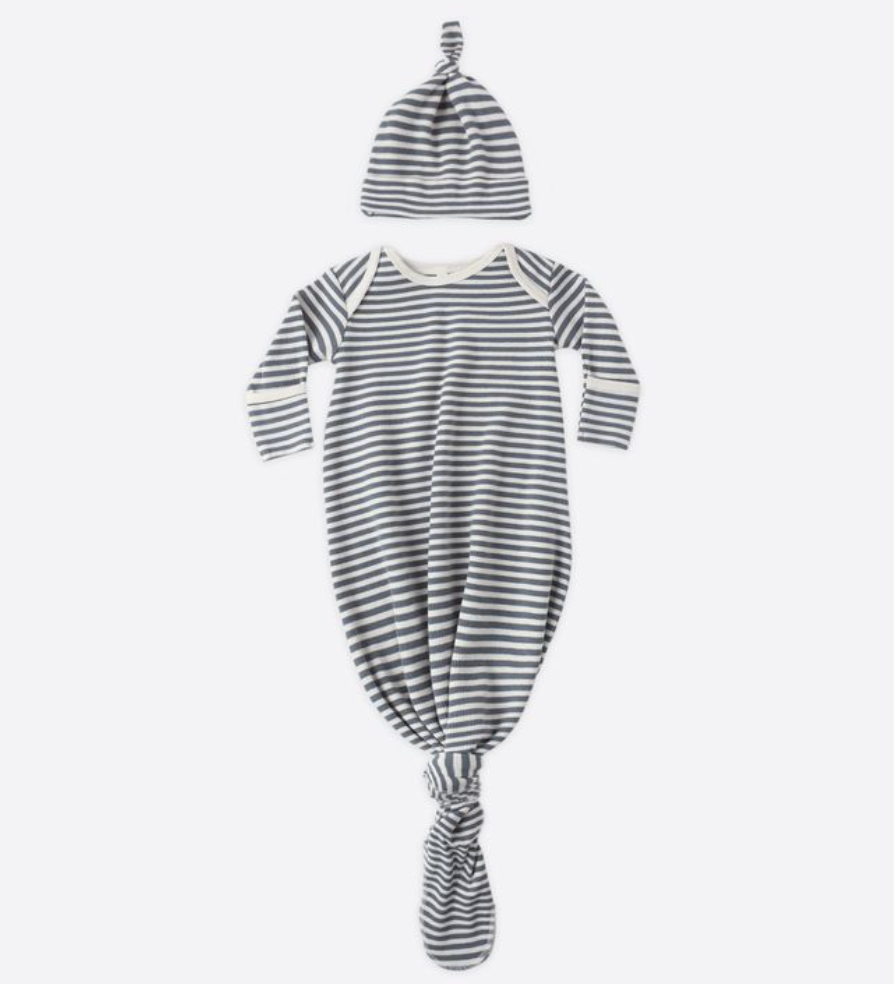 Knotted Baby Gown + Hat Set, Ocean Stripe - Magpies Paducah