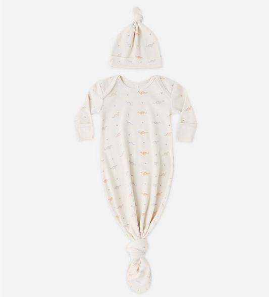 Knotted Baby Gown + Hat Set, Dinos - Magpies Paducah