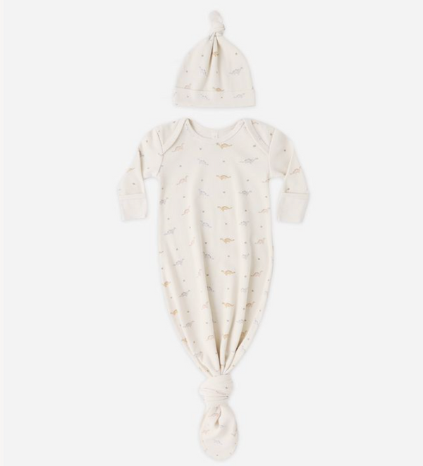 Knotted Baby Gown + Hat Set, Dinos - Magpies Paducah