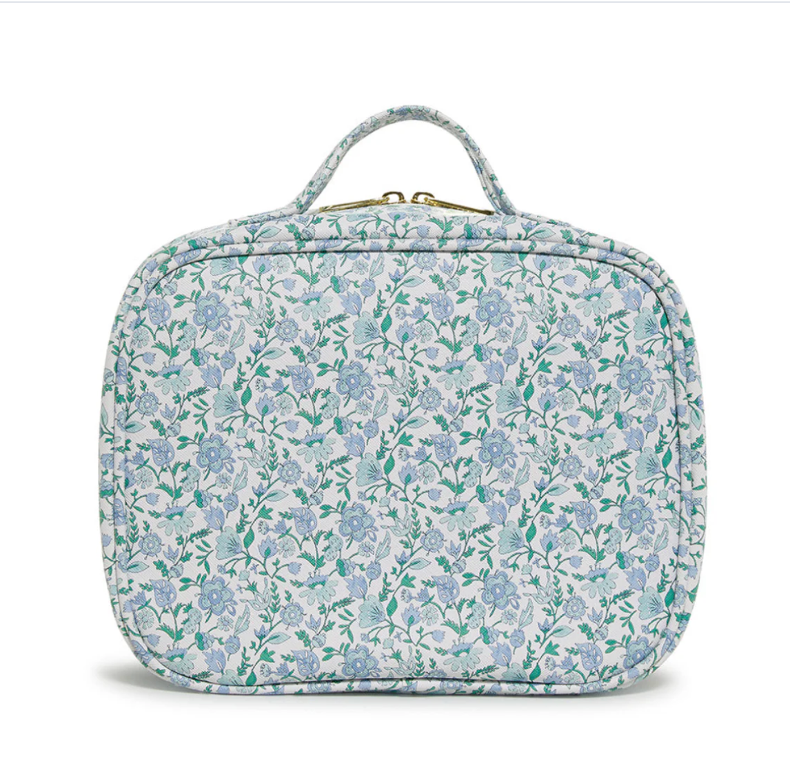 Luxe Cosmetic Toiletry Case, Hamptons Floral/Chambray Pinstripe - Magpies Paducah