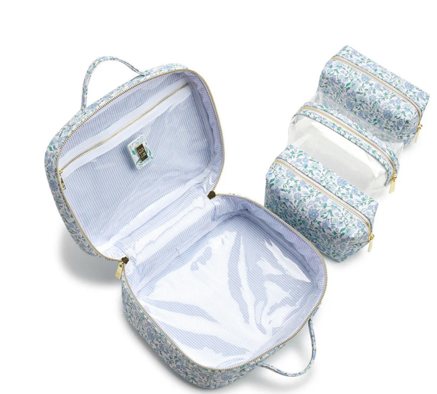 Luxe Cosmetic Toiletry Case, Hamptons Floral/Chambray Pinstripe - Magpies Paducah