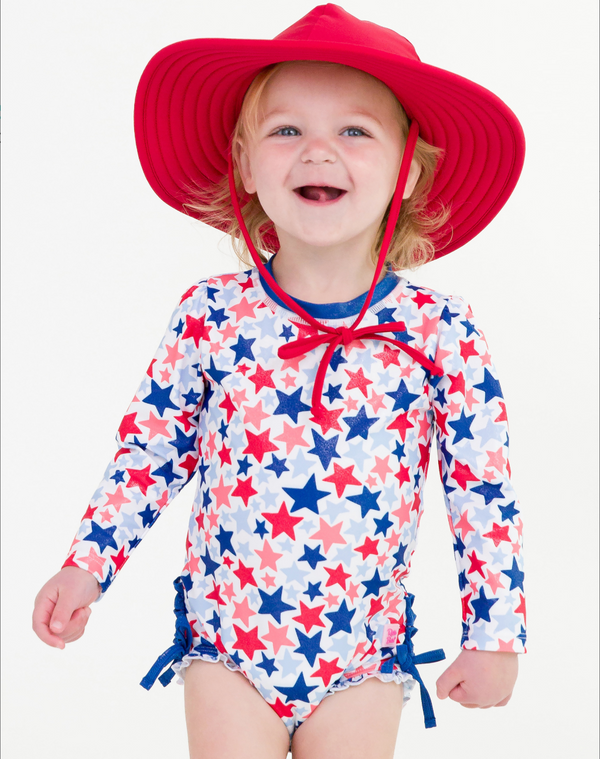 Rashguard Ruffle One-Piece, Shimmer Star-Spangled - Magpies Paducah