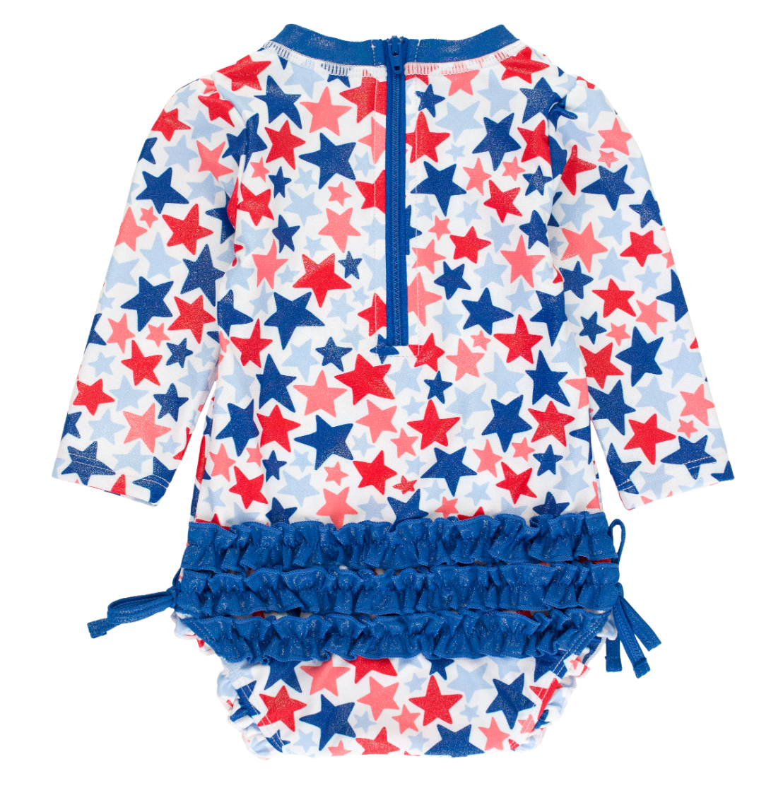 Rashguard Ruffle One-Piece, Shimmer Star-Spangled - Magpies Paducah