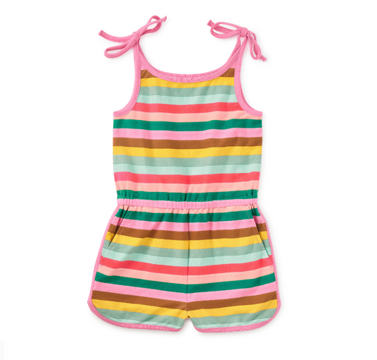 Tie Shoulder Sporty Romper, San Sebastian Stripe - Magpies Paducah