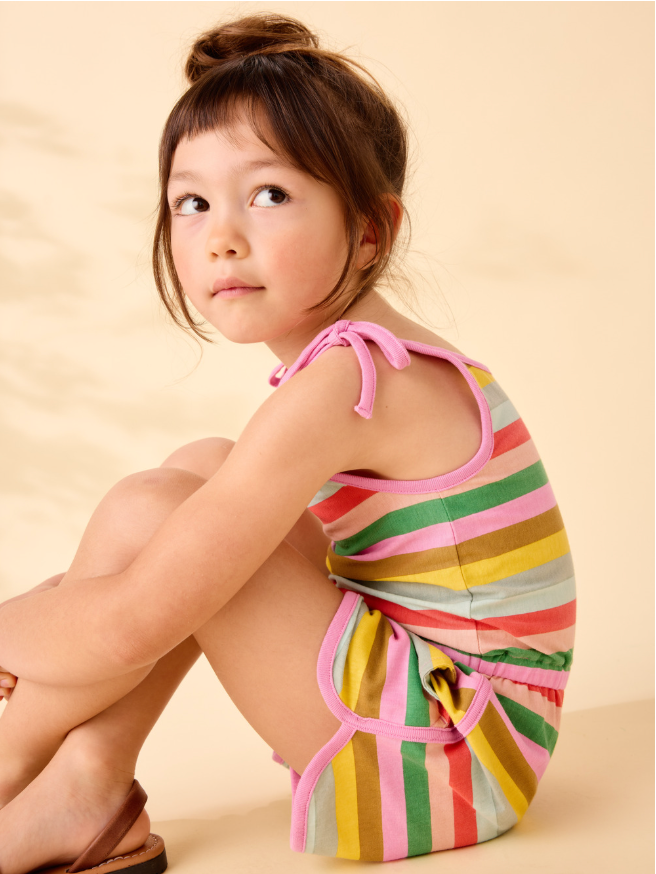 Tie Shoulder Sporty Romper, San Sebastian Stripe - Magpies Paducah