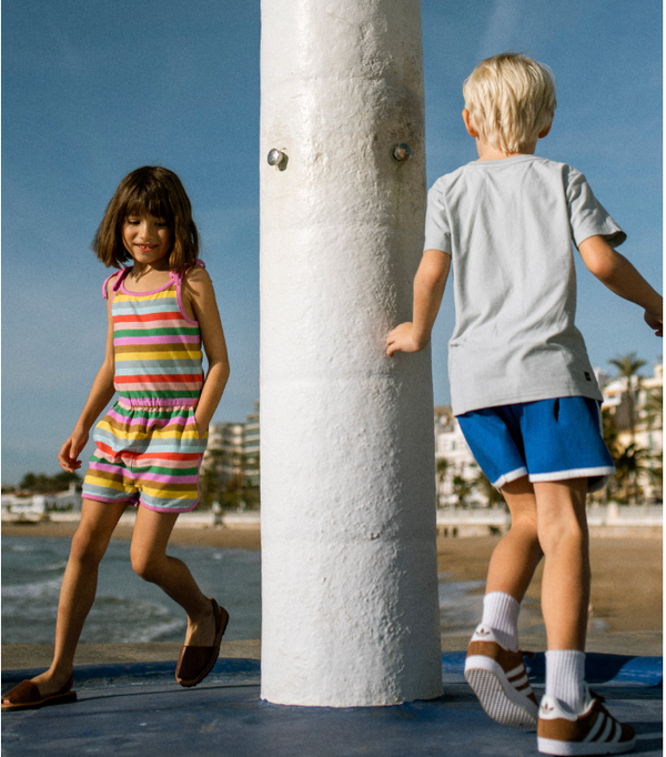 Tie Shoulder Sporty Romper, San Sebastian Stripe - Magpies Paducah