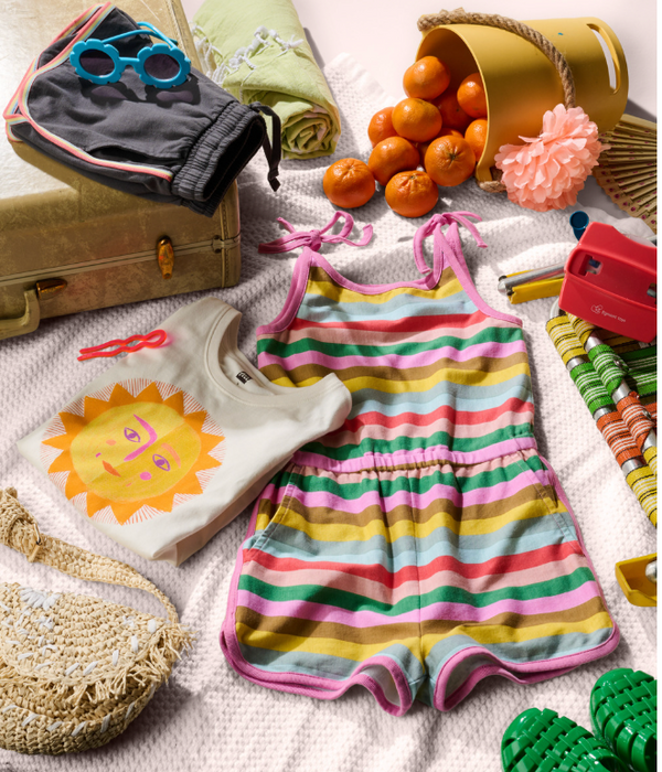 Tie Shoulder Sporty Romper, San Sebastian Stripe - Magpies Paducah