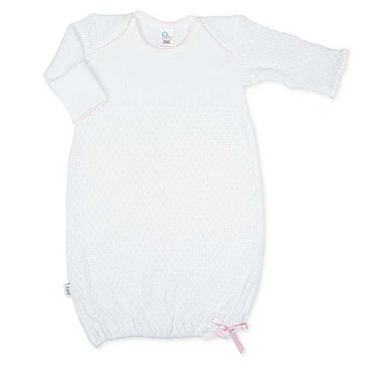 Overlap Shoulder Gown, White/Pink Trim - Magpies Paducah