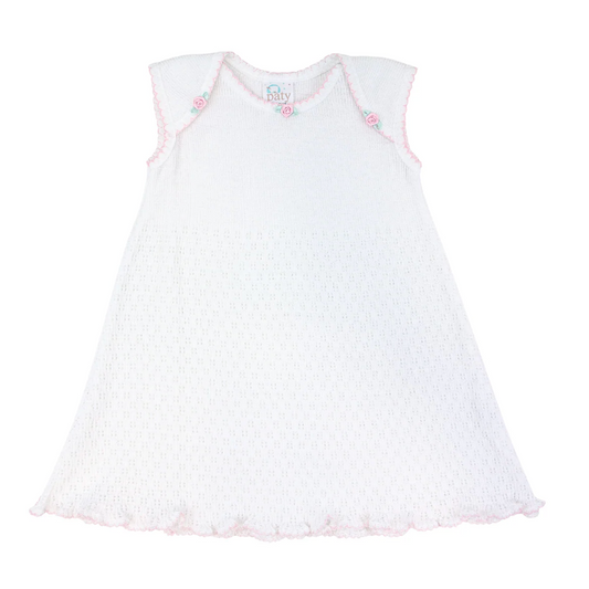 Overlap Shoulder Dress, Pink Rosettes - Magpies Paducah