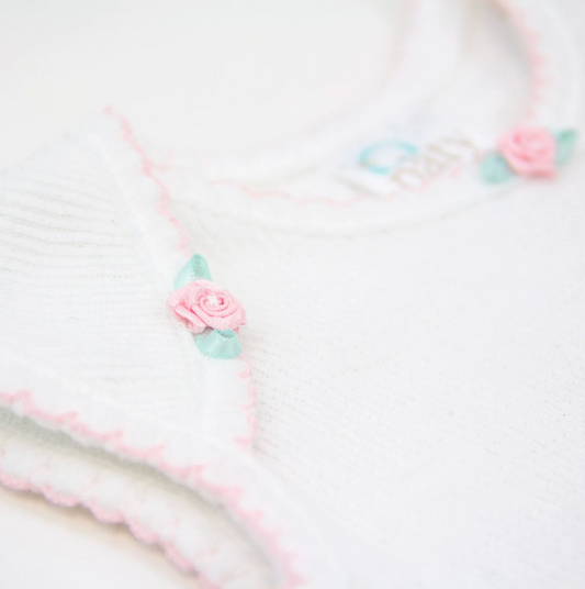 Overlap Shoulder Dress, Pink Rosettes - Magpies Paducah