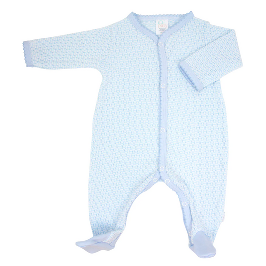 Long Sleeve Footie, Blue/Blue Trim - Magpies Paducah