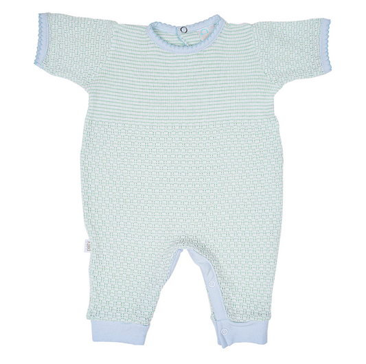 Short Sleeve Romper, Mint/Blue Trim - Magpies Paducah