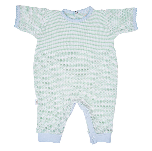 Short Sleeve Romper, Mint/Blue Trim - Magpies Paducah